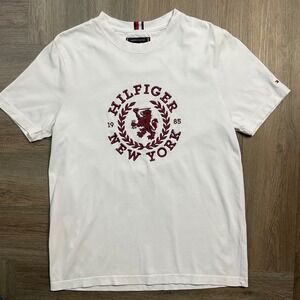 Tommy Hilfiger T-Shirt Mens Medium White Heritage Crest Logo Short Sleeve Preppy
